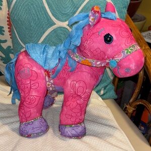 Floral Pink and Blue Stuffed Horse Toy DOODLE BEAR